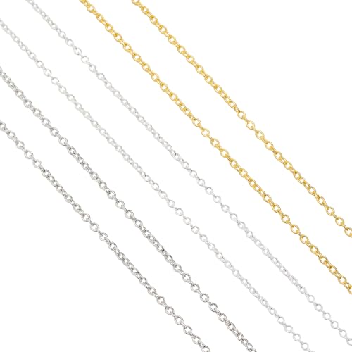 60 Feet Metal Iron Jewelry Chains 2 mm Bulk Gold and Silver Necklace Link Chains for Jewelry Making (Silver) - color: Silver