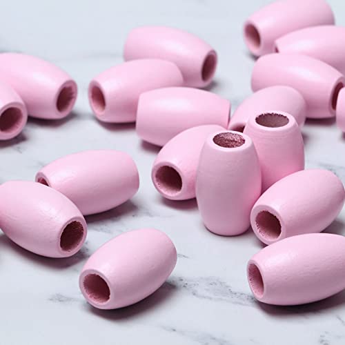 woodeni Large Oval Pink Wooden Beads - 40 Pieces, 30mm x 20mm, Hole 9mm - Ideal for Macrame, Necklaces, Bracelets & Garlands - color: 30x20mm, Pink#40pcs