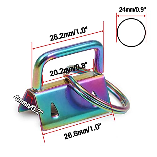 SPEEDWOX 20 Pcs 1" Rainbow Key Fob Hardware Set with Key Fob Pliers, 8 Inches Glass Breaking Pliers with Rubber Tips TPR Handles, for Wristlet Keychain Key Lanyard Making - size: 1" Rainbow