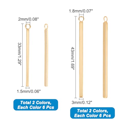 UNICRAFTALE Metal Bar Charms Stainless Steel Bar Pendants Golden & Stainless Steel Color Charms Metal Necklace DIY Pendant for Earrings Jewelry Making