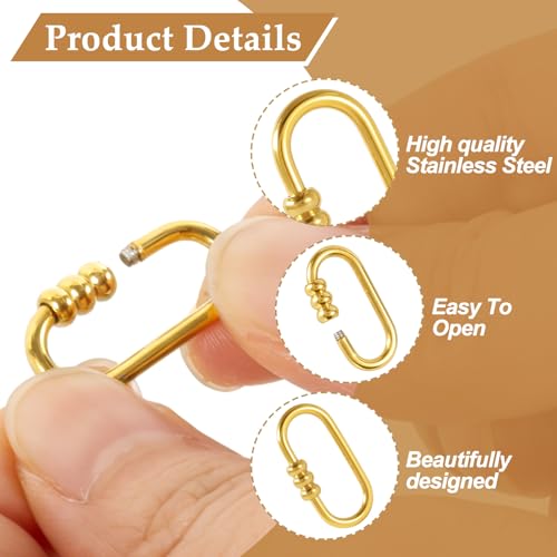 2 Pcs Locking Carabiner Small, Oval Jewelry Carabiner, Gold Carabiner Clasp, Metal Carabiner Necklace for DIY Necklace Bracelets Jewelry Making Hook (Gold, Style5) - color: 2 Pcs-Gold, Style6