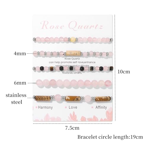 5Pcs Crystal Bracelet for Women Spiritual Natural Stone Bracelet Set Stackable Beaded Bracelets Healing Crystal Bracelet Gemstone Bead Bracelet Beaded Stretch Bracelets for Women - style: Rose Quartz