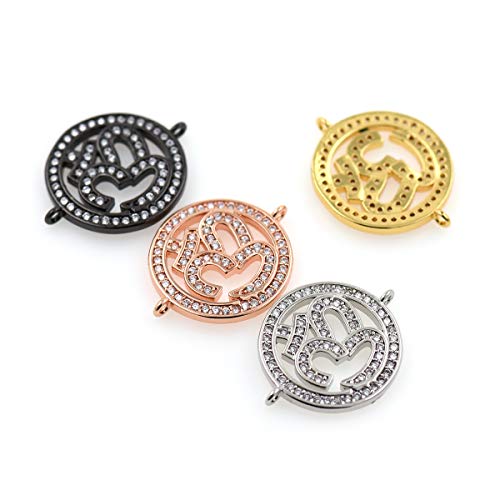 OM Yoga Connector Charm,Micro Pave CZ Stone Necklace Pendant,DIY Bracelet Jewelry Findings 22x17mm 10Pcs (Black) - color: Black