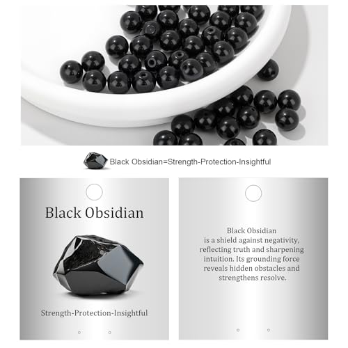 Vinswet 45pcs 8mm Black Obsidian Natural Stone Beads Round Genuine Real Stone Beading Loose Gemstones DIY Smooth Bead for Bracelet Necklace Earrings Jewelry Making - color: Black Obsidian, size: 8mm