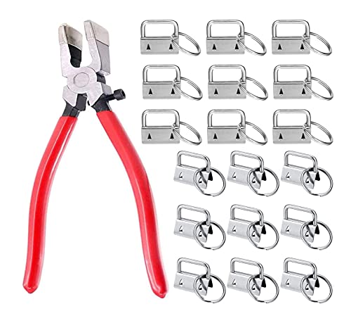 60Sets 1" Key Fob Hardware with 1Pcs Key Fob Pliers, Glass Running Pliers Tools with Jaws, Studio Running Pliers Attach Rubber Tips Perfect for Key Fob Hardware Install