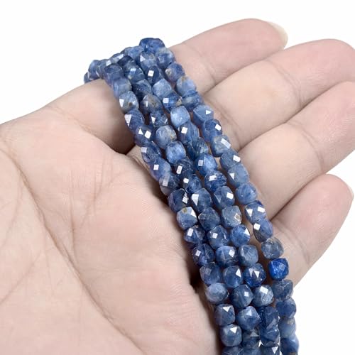 Natural Kyanite Gemstone 4mm Faceted Cube Square Loose Beads 16 Inch for DIY Jewelry Making Beads - color: Kyanite