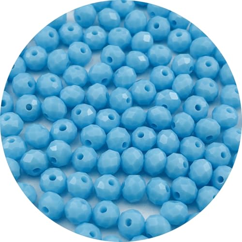 200pcs 6mm Crystal Glass Beads Faceted Rondelle Glass Spacer Beads for Bracelets Necklace Pendants Earrings Key Chains Jewelry Making(Lake Blue Porcelain) - color: Lake Blue Porcelain, size: 6mm