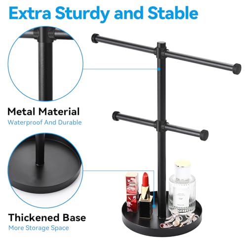 bodkar Necklace Holder Organizer Stand,2-Tier Sturdy Metal Jewelry Stand with Round Tray for Bracelet Bangles Holder Display,12.9" Tall for Long Necklace - color: Black
