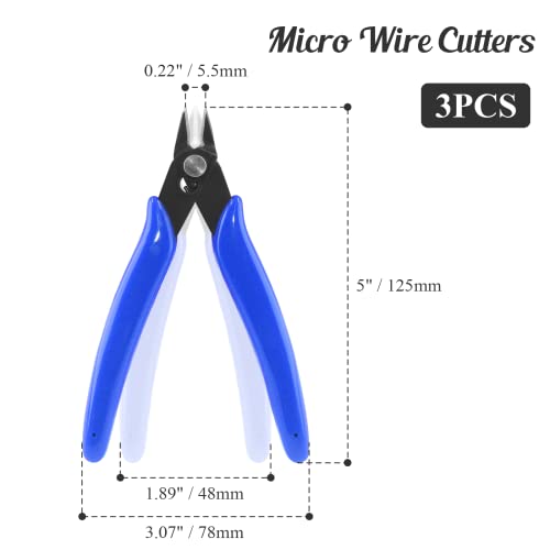 Bivethoi 3pcs Micro Wire Cutters Flush Cut Snips, Small Diagonal Cutters 3D Printer Filament Pliers Tool, Mini Tiny Nippers Zip Tie Cutters for Jewelry Making Model (5 Inch, Navy Blue) - color: Navy Blue