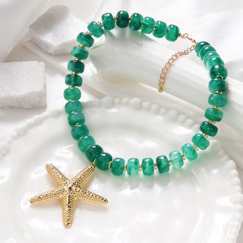 Chunky Beaded Starfish Shell Necklace for Women Colorful Boho Summer Chain Choker Beach Necklace with Acrylic Beads Trendy Chunky Jewelry Gifts - color: XL005F-02