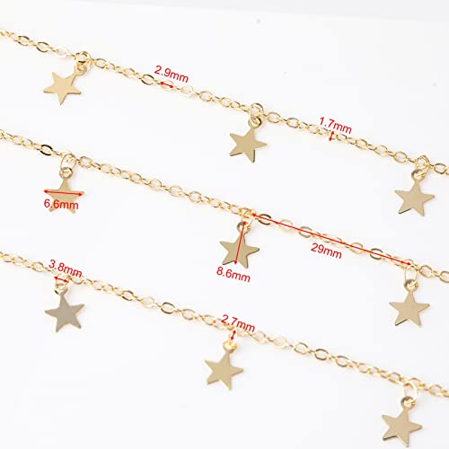 YOUBEIYEE 16.4 Feet Star Link Chain for Jewelry Making Women Necklace Chain Roll, Gold Plated Cable Chains Bulk with Jump Rings and Lobster Clasps - color: Gold Star
