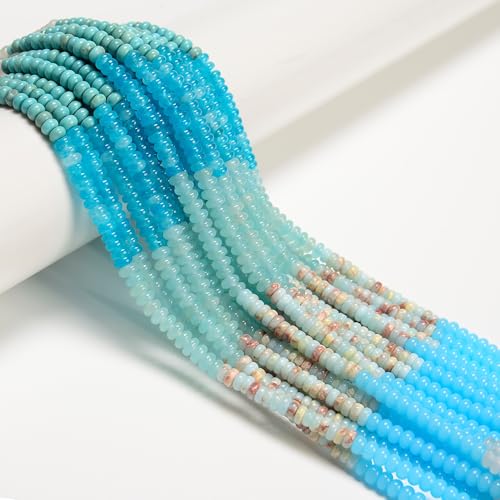 06 Multi-Color Gemstone Loose Beads, 2x4mm Smooth Rondelle Blue Turquoise Abacus Spacer Beads for Jewelry Making Craft DIY 15.5'' Strand Blue Agalmatolite, Dyed Jade Stones for Necklace, 1 Strand/Pack - color: Multi-Color#6, size: 2x4mm