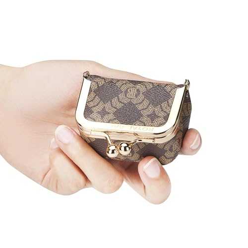 Royal Bagger Genuine Cow Leather Mini Jewelry Box Women's Coin Purse Solid Color Kiss Lock Change Pouch Casual Style Small Storage Bag for Women 1894 (Dark Blue 5894) - color: Dark Blue 5894