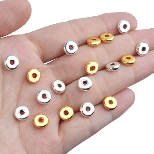 200pcs 8mm Flat Round Rondelle Spacer Beads Disc Spacers Loose Beads Jewelry Metal Spacers for DIY Bracelet Necklace Crafts,Gold and Silver - color: Gold and Silver
