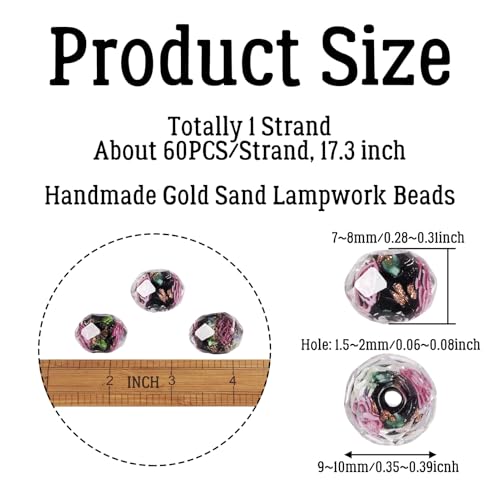 Elecrelive 60Pcs Gold Sand Lampwork Beads Black Rondelle Flower Glass Beads 10mm Floral Crystals for DIY Bracelet Necklace Earring Jewelry Making - color: Black