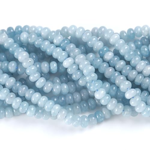 76pcs 5x8mm Natural Aquamarine Stone Rondelle Spacer Loose Beads Abacus Disk Stone Round Loose Gemstone Beads for Jewelry Making DIY Bracelet Necklace - color: Aquamarine, size: 5x8mm Abacus Disk