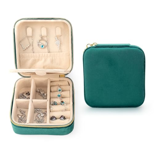 Velvet Jewelry Box Travel Jewelry Organizer with Mirror Soft Plush Case for Necklaces, Earrings, Bracelets & Rings Gift for Women, Girlfriend, Mom or Best Friend (Soft Velvet - dark green) - color: Soft Velvet - dark green