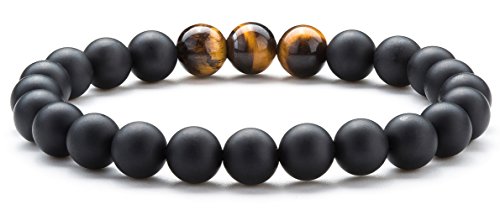 Hamoery Men Women 8mm Tiger Eye Stone Beads Bracelet Elastic Natural Stone Yoga Bracelet Bangle - color: Matte Tiger Eye-21003