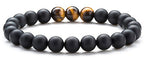 Hamoery Men Women 8mm Tiger Eye Stone Beads Bracelet Elastic Natural Stone Yoga Bracelet Bangle - color: Matte Tiger Eye-21003