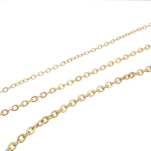 THREENEST 16.4-Feet Width 2.4mm Stainless Steel Gold Cable Chains, 18K Gold PVD Welded Permanent Craft Chains for Necklace Bracelet Earring Jewelry Making - color: 18K Gold, size: Cable Chains(Width 2.4mm)