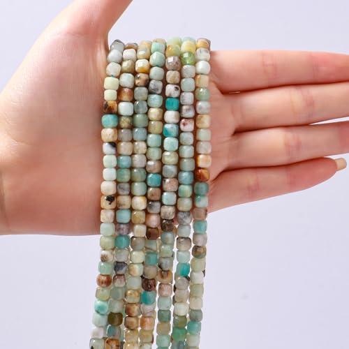 Natural Faceted Amazonite Cube Stone Beads 5-5.5mm 60pcs/str Loose Square Semi Gemstone Stone Beads for Making Bracelets Necklace Earrings - color: Amazonite
