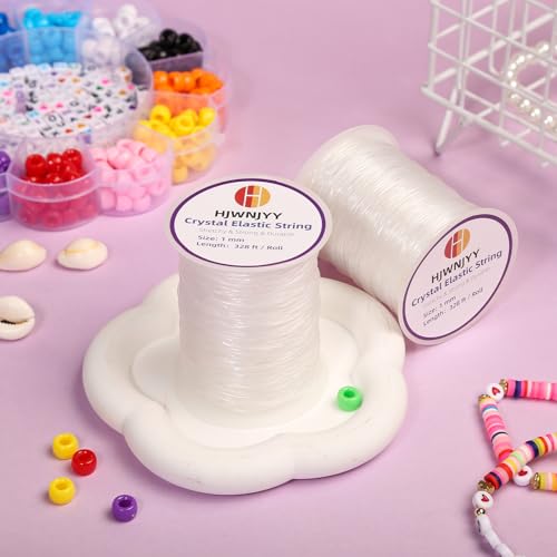 1 mm Sturdy Stretchy Bracelet String, 2 Rolls of Crystal Clear Elastic Bead Cord for Bracelets, Necklaces, and Jewelry Making (656 Feet) - size: 656 Feet(Crystal Clear)
