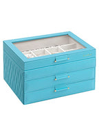 Jewelry Organizer for Women, Jewelry Box with Clear Glass Lid 3-Tier with 2 Drawers, Gift for Women Man on Thanksgiving Day, Christmas, New Year, Valentine's Day - Blue - color: Blue