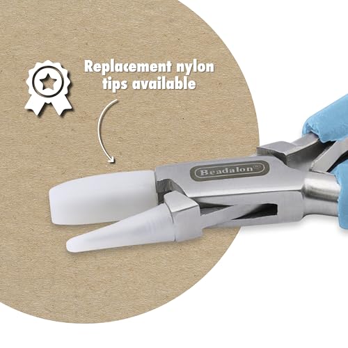 Beadalon Designer Series Nylon Jaw Pliers, Flat Nose, Dark Blue Vinyl-Free Grips, Stainless Steel, 5.25 in - color: Dark Blue, style: Flat Nose