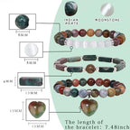 Vinswet Healing Crystal Beaded Bracelets for Women,Natural Amethyst Gemstones Bracelet,Anxiety Stress Relief Heart Charm Bracelet Handmade purple Jewelry Gifts for Women - color: Indian agate&Moonstone