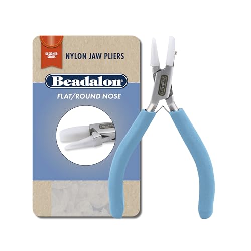Beadalon Designer Series Nylon Jaw Pliers, Flat/Round Nose, Pacific Blue Vinyl-Free Grips, Stainless Steel, 5.25in - color: Pacific Blue, style: Flat/Round Nose