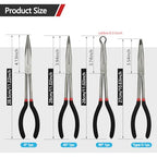 4 Pack 11" Long Nose Pliers Set with Portable Bag, Insulated Grip - Straight Needle Nose, 45/90 Degree Angle Curved & Circle Tools for Wire Bending, Shaping, Trimming - size: 4pcs With Bag