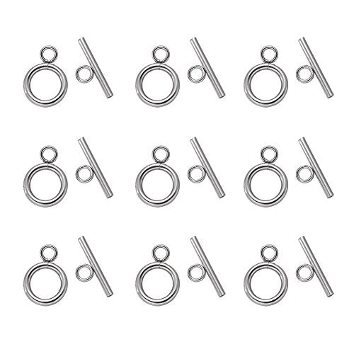 KISSITTY 20 Sets 304 Stainless Steel Round IQ Toggle Clasps & Tbar Clasps for Necklace Bracelet Jewelry Making Silver Tone