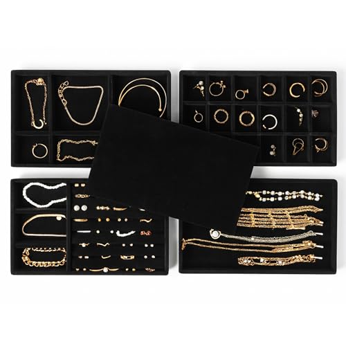 Velvet Jewelry Organizers and Storage Tray – 5 PC Protect and Display Your Jewelry with Style – Stackable, Durable, and Ideal for Drawers and Vanity Tables