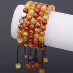 MASSIVE BEADS Natural Healing Power Gemstone Crystal Beads Unisex Adjustable Macrame Bracelets - color: Amber Agate, size: 6mm