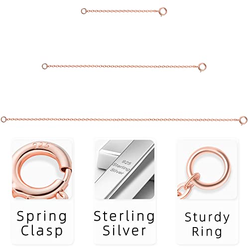 Rose Gold Necklace Extender Rose Gold, 925 Sterling Silver Necklace Extender Chain Bracelet Anklet Jewelry Extension for Necklaces, 3 Piece Set (2, 4, 6 Inches) - color: RoseGold, size: 2 4 6 inch