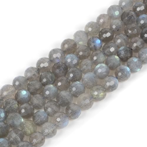 Labradorite 8mm Gemstone Faceted Round Loose Strand Beads for DIY Necklace Bracelet Jewelry Making 15 Inch - color: Labradorite