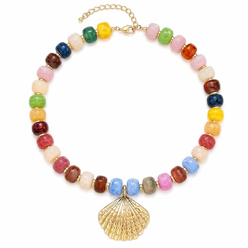 Chunky Beaded Starfish Shell Necklace for Women Colorful Boho Summer Chain Choker Beach Necklace with Acrylic Beads Trendy Chunky Jewelry Gifts - color: XL005E