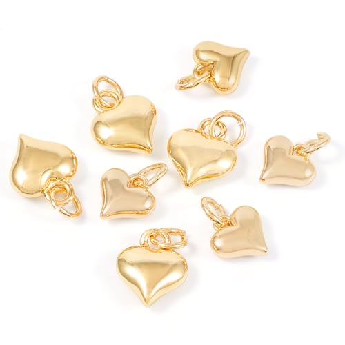 FASHEWELRY Real 18K Gold Plated Heart Charms Platinum Brass Pendants with Loop for Bracelets Necklace DIY Jewelry Making, Wedding, Mother's Day Festival Gifts - color: 1 color-gold