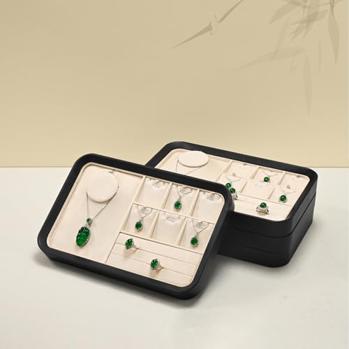 Oirlv Jewelry Display Tray for Vendors Velvet Jewelry Tray with Compartments for Rings and Necklaces(Beige) - color: Beige P21703