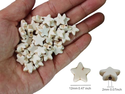 Turquoise Star Beads Bulk for Jewelry Making 300pcs 8 * 12mm White Natural Stone Space Beads for Hair,Garland Keychain, Lanyard, DIY Handmade Craft,Necklace, Bracelet Supplies - color: White Star