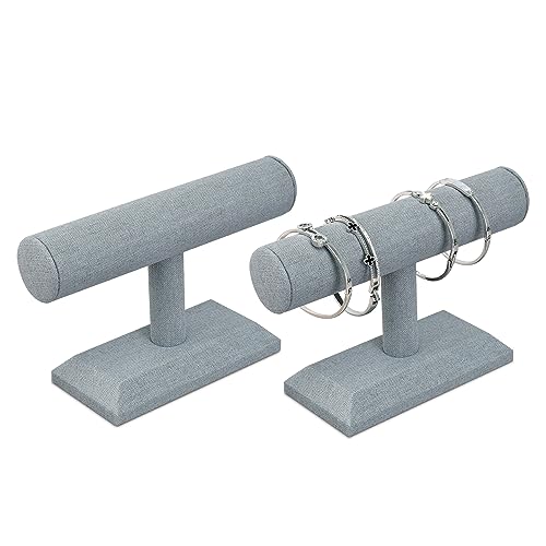 MOOCA 2 Pcs Linen Covered Wood Jewelry Display Perfect for Bracelet Bangle Watch for Home Organization, Store, Tradeshow and Showcase, 7 3/4 W x 2 7/8 D x 4 7/8 H in, Dim Gray - color: Dim Gray Linen, 2 pieces