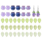 54Pcs Lampwork Blueberry Beads Lampwork Bumpy Blueberry Bead Handmade Fruit Charms with 36 Acrylic Leaf Pendants for Jewelry Making Bracelets Necklaces Crafts