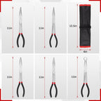 5Pcs Bent Nose Pliers 11 Inch Extra Long Needle Nose Pliers Set, Straight, 25°/45°/90° Bent, Circle Nose for Narrow Spaces, Hard to Reach Areas & Precision Work
