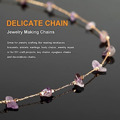 KYUNHOO 5 Meters Gold Plated Brass Chain for Jewelry Making Purple Irregular Natural Stone Crystal Necklace Chains Bulk with Jump Rings and Lobster Clasps - color: Natural Stone-Purple