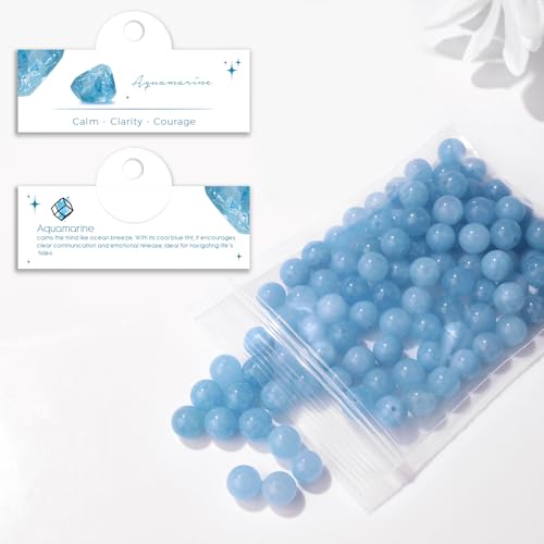 Raicegs 100pcs 8mm Aquamarine Beads Natural Gemstone Beads Round Loose Beads for Jewelry Making DIY Bracelets Necklace - color: Aquamarine, size: 8mm Round