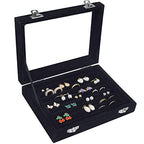 Vicoter Rings Organizer Tray 7 Slots Velvet Jewelry Earring Storage Box with Transparent lid Jewelry Display Case for Girls Wife Mom Women (Black) - color: Black