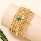 14K Gold Beaded Cross Beaded Bracelet Stack Set for Women,7PCS Bohemian Colorful Beads Ball Stretch Stackable Bracelets Trendy Holiday Birthday Gift - color: Dark Green