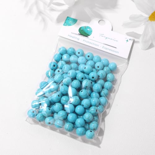 Raicegs 100pcs 8mm Turquoise Beads Natural Gemstone Beads Round Loose Beads for Jewelry Making DIY Bracelets Necklace - color: Turquoise, size: 8mm Round