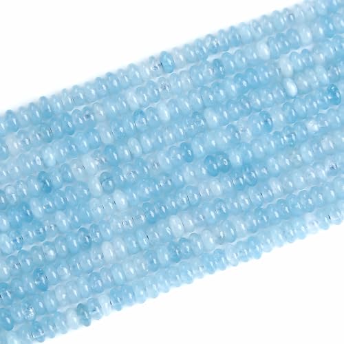150PCS 2x4mm Natural Aquamarine Rondelle Beads Abacus Disk Stone Beads Round Loose Spacer Gemstone Beads for DIY Bracelet Necklace Jewelry Making - color: Aquamarine, size: 2x4mm Abacus Disk