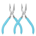 Mini Needle Nose Pliers Set, 2Pcs Needle Nosepliers for Jewelry Making, Blue Jewelry Chain Nose Plier, Small Craft Plier with Smooth Jaw and Comfort Grip Handle for Wire Bending Object Grasping - color: Blue